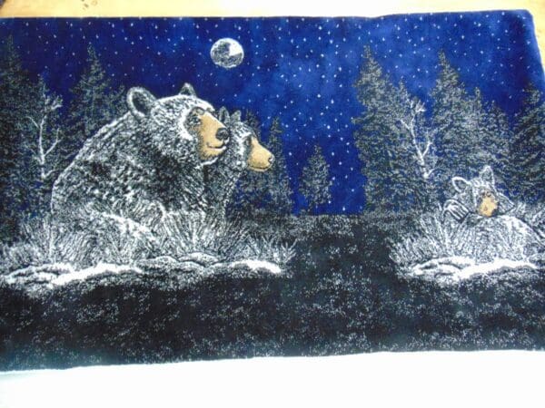 A painting of two bears in the woods